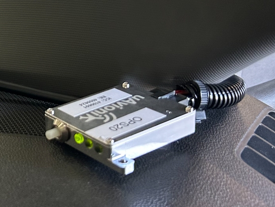 uAvionix VTU-20 equipment module installed inside a vehicle.